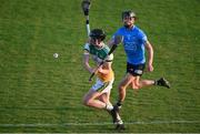 20 July 2021; Niall Lyons of Offaly in action against Séamus Fenton of Dublin during the Leinster GAA Hurling U20 Championship semi-final match between Dublin and Offaly at Parnell Park in Dublin. Photo by Daire Brennan/Sportsfile