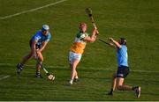 20 July 2021; Charlie Mitchell of Offaly scores his side's first goal during the Leinster GAA Hurling U20 Championship semi-final match between Dublin and Offaly at Parnell Park in Dublin. Photo by Daire Brennan/Sportsfile