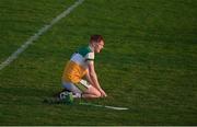 20 July 2021; A dejected Luke Egan of Offaly after the Leinster GAA Hurling U20 Championship semi-final match between Dublin and Offaly at Parnell Park in Dublin. Photo by Daire Brennan/Sportsfile