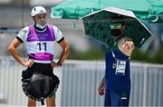 21 July 2021; Liam Jegou of Ireland with coach Nico Peschier during a training session at the Kasai Canoe Slalom Centre ahead of the start of the 2020 Tokyo Summer Olympic Games in Tokyo, Japan. Photo by Brendan Moran/Sportsfile