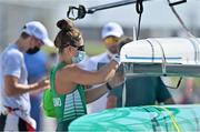 21 July 2021; Team Ireland Women's Four reserve rower Tara Hanlon ties up her boat after training at the Sea Forest Waterway ahead of the start of the 2020 Tokyo Summer Olympic Games in Tokyo, Japan. Photo by Brendan Moran/Sportsfile