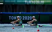 21 July 2021; Team Ireland Men's Double scull rowers Philip Doyle, left, and Ronan Byrne training at the Sea Forest Waterway ahead of the start of the 2020 Tokyo Summer Olympic Games in Tokyo, Japan. Photo by Brendan Moran/Sportsfile