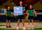 21 July 2021; Irish senior international players, Jason Killeen, centre, John Carroll, right, and Sean Flood at the National Basketball Arena for the announcement of senior Irish men’s squad ahead of the FIBA European Championship for Small Countries at the National Basketball Arena, Dublin. Photo by Eóin Noonan/Sportsfile