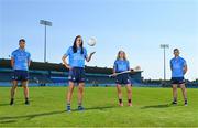 21 July 2021; Dublin players, from left, Chris Crummey, Hannah Tyrrell, Muireann Kelleher, and Davy Byrne at Parnell Park in Dublin as part of an AIG Dublin GAA event to celebrate the 2021 All-Ireland Championships. For great car and home insurance offers check out www.aig.ie. Photo by Sam Barnes/Sportsfile