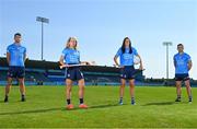 21 July 2021; Dublin players, from left, Chris Crummey, Muireann Kelleher, Hannah Tyrrell, and Davy Byrne at Parnell Park in Dublin as part of an AIG Dublin GAA event to celebrate the 2021 All-Ireland Championships. For great car and home insurance offers check out www.aig.ie. Photo by Sam Barnes/Sportsfile