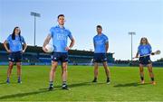 21 July 2021; Dublin players, from left, Hannah Tyrrell, Davy Byrne, Chris Crummey and Muireann Kelleher at Parnell Park in Dublin as part of an AIG Dublin GAA event to celebrate the 2021 All-Ireland Championships. For great car and home insurance offers check out www.aig.ie. Photo by Sam Barnes/Sportsfile