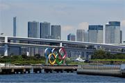 21 July 2021; Olympic Rings in the middle of the Tokyo Bay ahead of the start of the 2020 Tokyo Summer Olympic Games in Tokyo, Japan. Photo by Baptiste Fernandez/Sportsfile