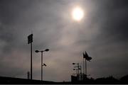 21 July 2021; A general view of the flags and a floodlight before the EirGrid Connacht GAA Football U20 Championship Final match between Mayo and Roscommon at Elverys MacHale Park in Castlebar, Mayo. Photo by Piaras Ó Mídheach/Sportsfile