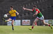 21 July 2021; Ronan Garvin of Roscommon in action against Connell Dempsey of Mayo during the EirGrid Connacht GAA Football U20 Championship Final match between Mayo and Roscommon at Elverys MacHale Park in Castlebar, Mayo. Photo by Piaras Ó Mídheach/Sportsfile