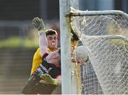 21 July 2021; Mayo goalkeeper Ronan Connolly looks on as Keith Doyle of Roscommon puts the ball into the back of the net, before the goal was ruled out, during the EirGrid Connacht GAA Football U20 Championship Final match between Mayo and Roscommon at Elverys MacHale Park in Castlebar, Mayo. Photo by Piaras Ó Mídheach/Sportsfile