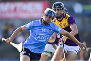 21 July 2021; Callum Walsh of Dublin in action against Eoin Whelan of Wexford during the Electric Ireland Leinster GAA Minor Hurling Championship Semi-Final match between Dublin and Wexford at Chadwicks Wexford Park in Wexford. Photo by Daire Brennan/Sportsfile