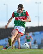 21 July 2021; Jack Mahon of Mayo takes a penalty, that was saved by Roscommon goalkeeper Conor Carroll, during the EirGrid Connacht GAA Football U20 Championship Final match between Mayo and Roscommon at Elverys MacHale Park in Castlebar, Mayo. Photo by Piaras Ó Mídheach/Sportsfile