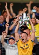21 July 2021; Roscommon captain Colin Walsh lifts the cup after the EirGrid Connacht GAA Football U20 Championship Final match between Mayo and Roscommon at Elverys MacHale Park in Castlebar, Mayo. Photo by Piaras Ó Mídheach/Sportsfile