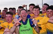 21 July 2021; Roscommon manager Liam Tully celebrates with his players after their side's victory in the EirGrid Connacht GAA Football U20 Championship Final match between Mayo and Roscommon at Elverys MacHale Park in Castlebar, Mayo. Photo by Piaras Ó Mídheach/Sportsfile