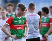 21 July 2021; Dylan Thornton of Mayo after his side's defeat in the EirGrid Connacht GAA Football U20 Championship Final match between Mayo and Roscommon at Elverys MacHale Park in Castlebar, Mayo. Photo by Piaras Ó Mídheach/Sportsfile