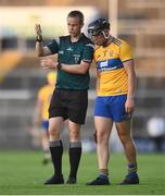 19 July 2021; Referee Michael Kennedy in conversation with Darragh Healy of Clare during the Munster GAA Hurling U20 Championship semi-final match between Limerick and Clare at the LIT Gaelic Grounds in Limerick. Photo by Ben McShane/Sportsfile