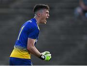 21 July 2021; Roscommon goalkeeper Conor Carroll celebrates during the EirGrid Connacht GAA Football U20 Championship Final match between Mayo and Roscommon at Elverys MacHale Park in Castlebar, Mayo. Photo by Piaras Ó Mídheach/Sportsfile