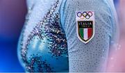 22 July 2021; A general view of a Italy crest during a training session at the Ariake Gymnastics Arena ahead of the start of the 2020 Tokyo Summer Olympic Games in Tokyo, Japan. Photo by Ramsey Cardy/Sportsfile