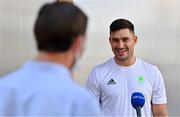 22 July 2021; Team Ireland rugby 7s player Bryan Mollen is interviewed during a media conference at the Olympic Village ahead of the start of the 2020 Tokyo Summer Olympic Games in Tokyo, Japan. Photo by Brendan Moran/Sportsfile