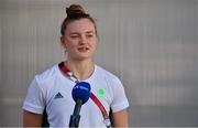 22 July 2021; Team Ireland swimmer Mona McSharry is interviewed during a media conference at the Olympic Village ahead of the start of the 2020 Tokyo Summer Olympic Games in Tokyo, Japan. Photo by Brendan Moran/Sportsfile