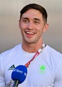 22 July 2021; Team Ireland rugby 7s player Greg O'Shea is interviewed during a media conference at the Olympic Village ahead of the start of the 2020 Tokyo Summer Olympic Games in Tokyo, Japan. Photo by Brendan Moran/Sportsfile