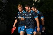 22 July 2021; Vakh Abdaladze, centre, with James Tracy and Cian Healy as Leinster Rugby return to training at Leinster Rugby Headquarters in Dublin. Photo by Harry Murphy/Sportsfile