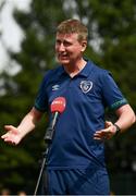 22 July 2021; Republic of Ireland manager Stephen Kenny during a visit to the INTERSPORT Elverys Summer Soccer Schools at Templeogue United FC in Dublin. Photo by Eóin Noonan/Sportsfile
