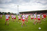 10 July 2021; Tyrone players warm up before the Ulster GAA Football Senior Championship quarter-final match between Tyrone and Cavan at Healy Park in Omagh, Tyrone. Photo by Stephen McCarthy/Sportsfile