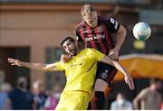 22 July 2021; Samir Hadji of F91 Dudelange in action against Ciaran Kelly of Bohemians during the UEFA Europa Conference League second qualifying round first leg match between F91 Dudelange and Bohemians at Stade Jos Nosbaum in Dudelange, Luxembourg. Photo by Gerry Schmit/Sportsfile