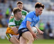 22 July 2021; Luke Ward of Dublin in action against Aaron Brazil of Offaly during the EirGrid Leinster GAA Football U20 Championship Final match between Dublin and Offaly at MW Hire O'Moore Park in Portlaoise, Laois. Photo by Matt Browne/Sportsfile