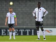 22 July 2021; Wilfred Zahibo of Dundalk after his side concede a second goal during the UEFA Europa Conference League second qualifying round first leg match between Dundalk and Levadia at Tallaght Stadium in Dublin. Photo by Eóin Noonan/Sportsfile