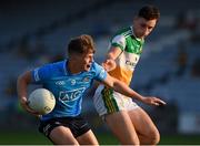 22 July 2021; Adam Fearon of Dublin in action against Morgan Tynan of Offaly during the EirGrid Leinster GAA Football U20 Championship Final match between Dublin and Offaly at MW Hire O'Moore Park in Portlaoise, Laois. Photo by Matt Browne/Sportsfile