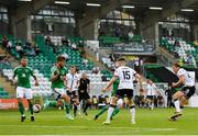 22 July 2021; David McMillan of Dundalk shoots to score his side's second goal during the UEFA Europa Conference League second qualifying round first leg match between Dundalk and Levadia at Tallaght Stadium in Dublin. Photo by Eóin Noonan/Sportsfile