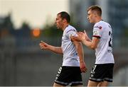 22 July 2021; David McMillan of Dundalk, left, celebrates with team-mate Daniel Kelly after scoring his side's second goal during the UEFA Europa Conference League second qualifying round first leg match between Dundalk and Levadia at Tallaght Stadium in Dublin. Photo by Eóin Noonan/Sportsfile