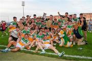 22 July 2021; Offaly players celebrate with the cup after the EirGrid Leinster GAA Football U20 Championship Final match between Dublin and Offaly at MW Hire O'Moore Park in Portlaoise, Laois. Photo by Matt Browne/Sportsfile
