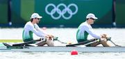 23 July 2021; Ronan Byrne, left, and Philip Doyle of Ireland in action in their heat of the men's double sculls at the Sea Forest Waterway during the 2020 Tokyo Summer Olympic Games in Tokyo, Japan. Photo by Stephen McCarthy/Sportsfile