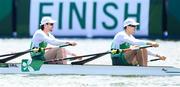 23 July 2021; Ronan Byrne, left, and Philip Doyle of Ireland in action in their heat of the men's double sculls at the Sea Forest Waterway during the 2020 Tokyo Summer Olympic Games in Tokyo, Japan. Photo by Stephen McCarthy/Sportsfile