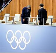 23 July 2021; President of the International Olympic Committee Thomas Bach, left, bows to Emperor Naruhito of Japan during the 2020 Tokyo Summer Olympic Games opening ceremony at the Olympic Stadium in Tokyo, Japan. Photo by Stephen McCarthy/Sportsfile