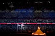 23 July 2021; The Olympic flame is lit as empty seats are seen during the 2020 Tokyo Summer Olympic Games opening ceremony at the Olympic Stadium in Tokyo, Japan. Photo by Brendan Moran/Sportsfile