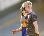 22 July 2021; Tipperary goalkeeper Callan Scully makes his way to the second half water break during the EirGrid Munster GAA Football U20 Championship Final match between Cork and Tipperary at Semple Stadium in Thurles, Tipperary. Photo by Piaras Ó Mídheach/Sportsfile
