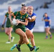 23 July 2021; Vikki Wall of Meath in action against Orla O'Dwyer of Tipperary during the TG4 All-Ireland Senior Ladies Football Championship Group 2 Round 3 match between Meath and Tipperary at MW Hire O'Moore Park in Portlaoise, Co Laois. Photo by Matt Browne/Sportsfile