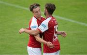 23 July 2021; Billy King, right, of St Patrick's Athletic celebrates with team-mate Matty Smith after scoring his side's first goal during the FAI Cup First Round match between St. Patrick's Athletic and Bray Wanderers at Richmond Park in Dublin. Photo by David Kiberd/Sportsfile