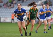23 July 2021; Lucy Spillane of Tipperary in action against Emma Troy of Meath during the TG4 All-Ireland Senior Ladies Football Championship Group 2 Round 3 match between Meath and Tipperary at MW Hire O'Moore Park in Portlaoise, Co Laois. Photo by Matt Browne/Sportsfile *