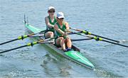 24 July 2021; Aoife Casey, left, and Margaret Cremen of Ireland in action during the heats of the Women's Lightweight Double Sculls at the Sea Forest Waterway during the 2020 Tokyo Summer Olympic Games in Tokyo, Japan. Photo by Seb Daly/Sportsfile