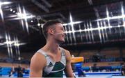 24 July 2021; (EDITOR'S NOTE: This image was created using a starburst filter) Rhys McClenaghan of Ireland celebrates after competing on the Pommel Horse in artistic gymnastics qualification at the Ariake Gymnastics Centre during the 2020 Tokyo Summer Olympic Games in Tokyo, Japan. Photo by Ramsey Cardy/Sportsfile