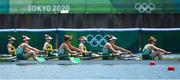 24 July 2021; Aifric Keogh, Eimear Lambe, Fiona Murtagh and Emily Hegarty of Ireland in action during the heats of the Women's Four at the Sea Forest Waterway during the 2020 Tokyo Summer Olympic Games in Tokyo, Japan. Photo by Seb Daly/Sportsfile