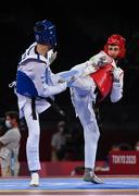 24 July 2021; Jack Woolley of Ireland, right, in action against Lucas Lautaro Guzman of Argentina during the men's -58Kg taekwondo round of 16 at the Makuhari Messe Hall during the 2020 Tokyo Summer Olympic Games in Tokyo, Japan. Photo by Brendan Moran/Sportsfile