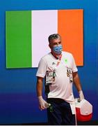 24 July 2021; Ireland coach John Conlan follows his boxer Kurt Walker to his Men's Featherweight round of 32 bout with Jose Quiles Brotons of Spain at the Kokugikan Arena during the 2020 Tokyo Summer Olympic Games in Tokyo, Japan. Photo by Stephen McCarthy/Sportsfile