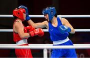 24 July 2021; Saadat Dalgatova of Russia Olympic Committee, left, and Baison Manikon of Thailand during their Women's Welterweight round of 32 bout with J/ at the Kokugikan Arena during the 2020 Tokyo Summer Olympic Games in Tokyo, Japan. Photo by Stephen McCarthy/Sportsfile