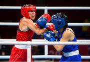 24 July 2021; Saadat Dalgatova of Russia Olympic Committee, left, and Baison Manikon of Thailand during their Women's Welterweight round of 32 bout with J/ at the Kokugikan Arena during the 2020 Tokyo Summer Olympic Games in Tokyo, Japan. Photo by Stephen McCarthy/Sportsfile